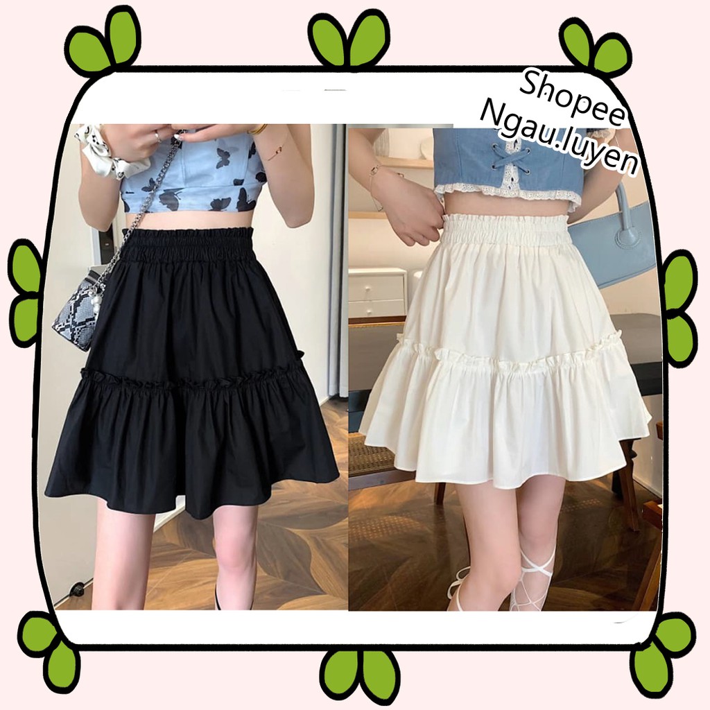 CV002 Chân váy đen trắng có quần lót trong cạp chun lưng cao Đầm xếp ly 2 tầng xòe dáng ngắn đẹp tiểu thư nữ sinh hot