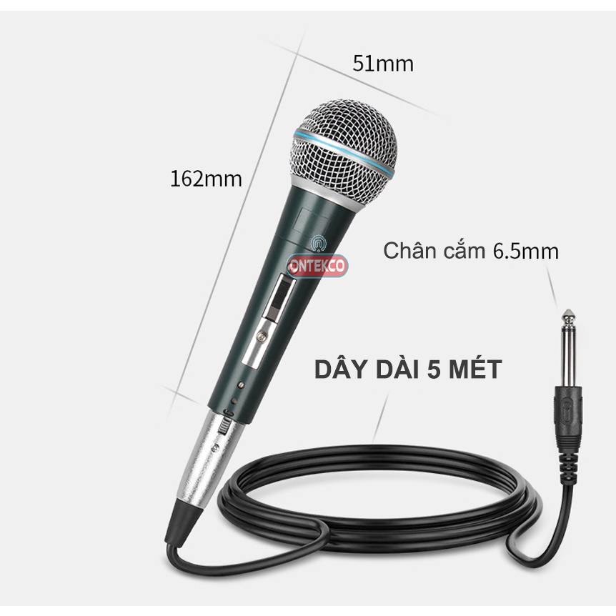 Micro hát karaoke MV01 Ontekco dây dài 2M hoặc 5M  tay cầm thép chắc chắn cao cấp