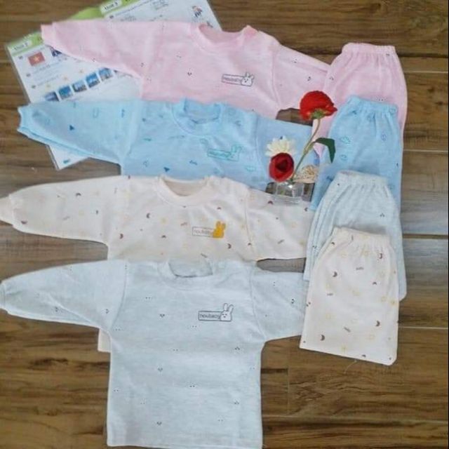 Bộ cotton nỉ Noubaby dài tay thu đông cúc cài cổ 3 phân cho bé