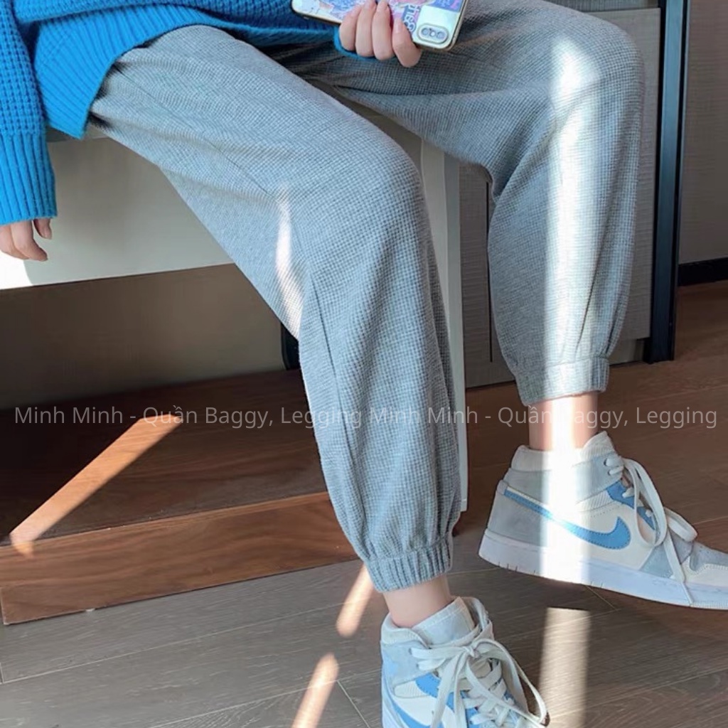 Quần Jogger Nữ Liyan Bo Gấu Lưng Thun Có Dây Rút Chất Len Tổ Ong, Quần Bom Cạp Chun Ống Rộng Phong Cách Thể Thao M5688