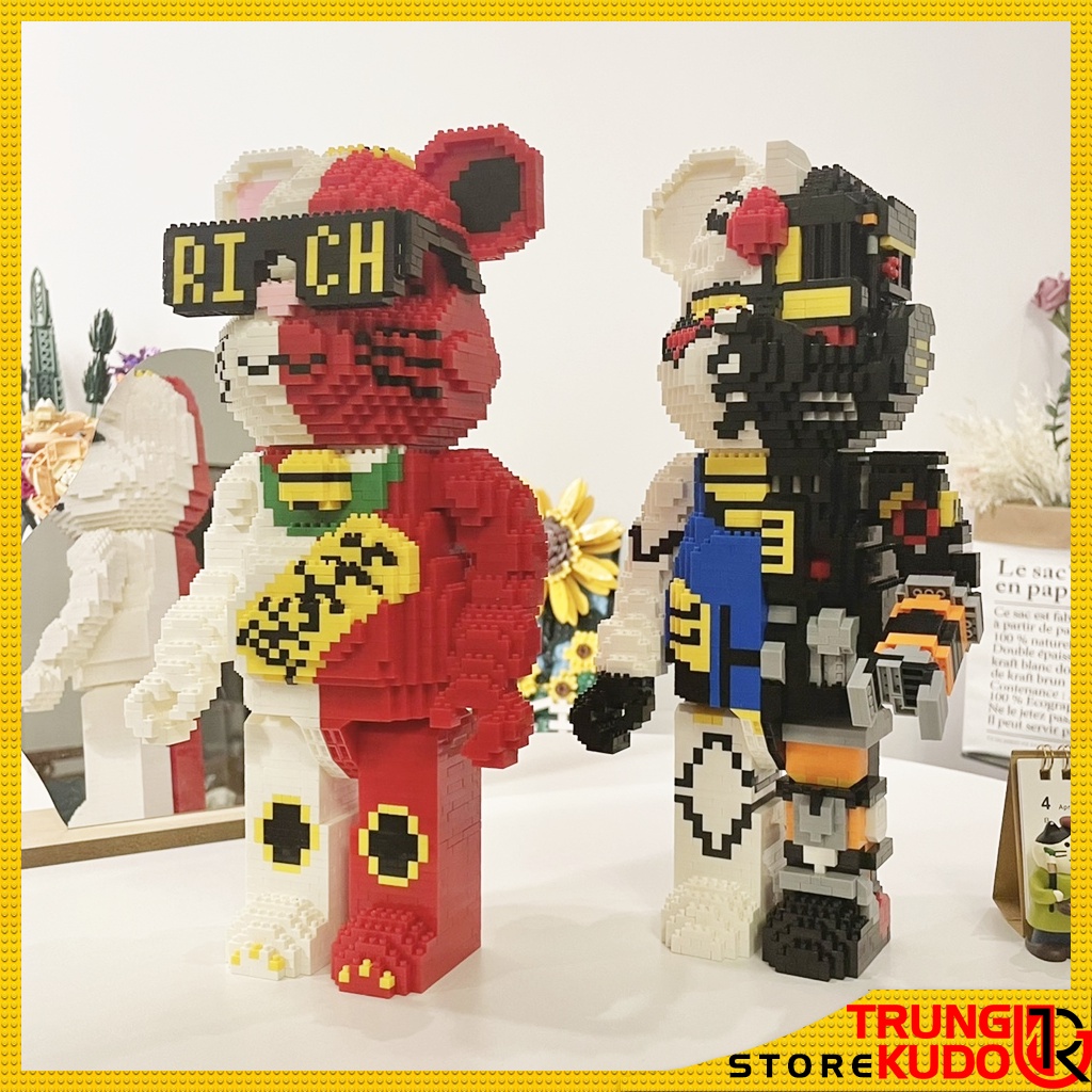 Mô hình Bearbrick LV Trái Tim Có Đèn Cao 31 cm dạng Đồ chơi xếp hình làm quà tặng bạn trai bạn gái, đồ decor