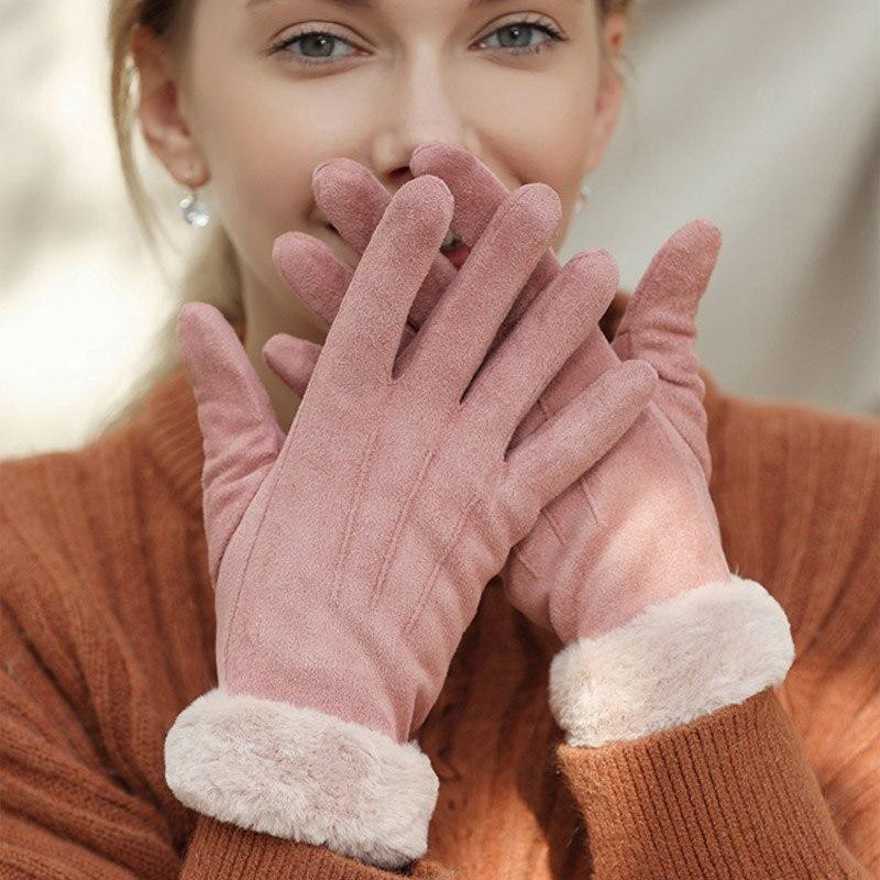 Găng tay da lộn Cảm Ứng Smart phone lót lông cừu giữ ấm tốt thời trang 2021 cho nữ