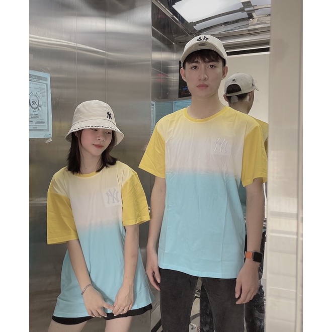 SET 2 áo Tshirt nam nữ - bộ 2 áo đôi NY loang logo thêu nổi FULL TAG