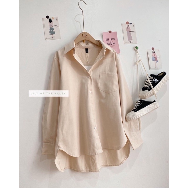 Sơ mi nữ trơn highlow oversize