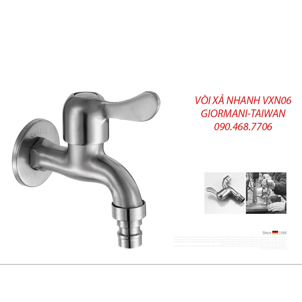 Vòi hồ, van xả nước, vòi xả nhanh inox 304 cao cấp VXN06 tặng cuộn băng tan nhỏ xinh