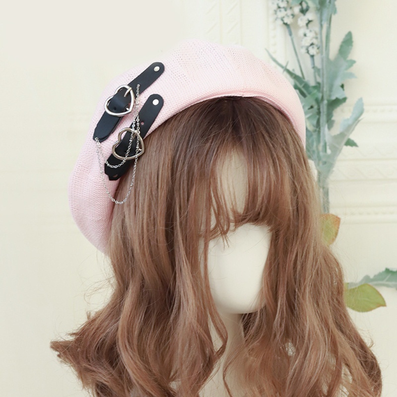 Mũ beret phối khóa hình trái tim phong cách lolita Nhật Bản thời trang cho nữ tùy chọn màu sắc 10mk