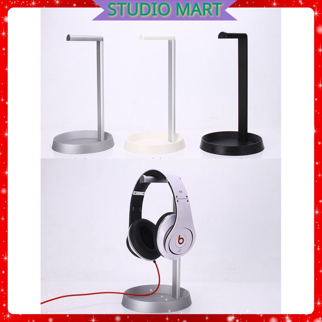 Kệ treo tai nghe chụp đầu bằng khung kim loại, đế kê nhựa kết hợp đế đựng đồ tiện dụng