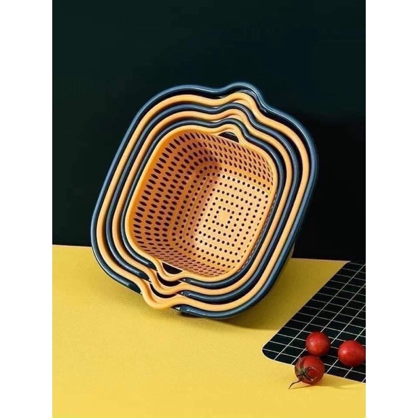 Sét 3 rổ+ 3 chậu nhựa vuông siêu dày dặn chắc chắn (bộ rổ 6 món)