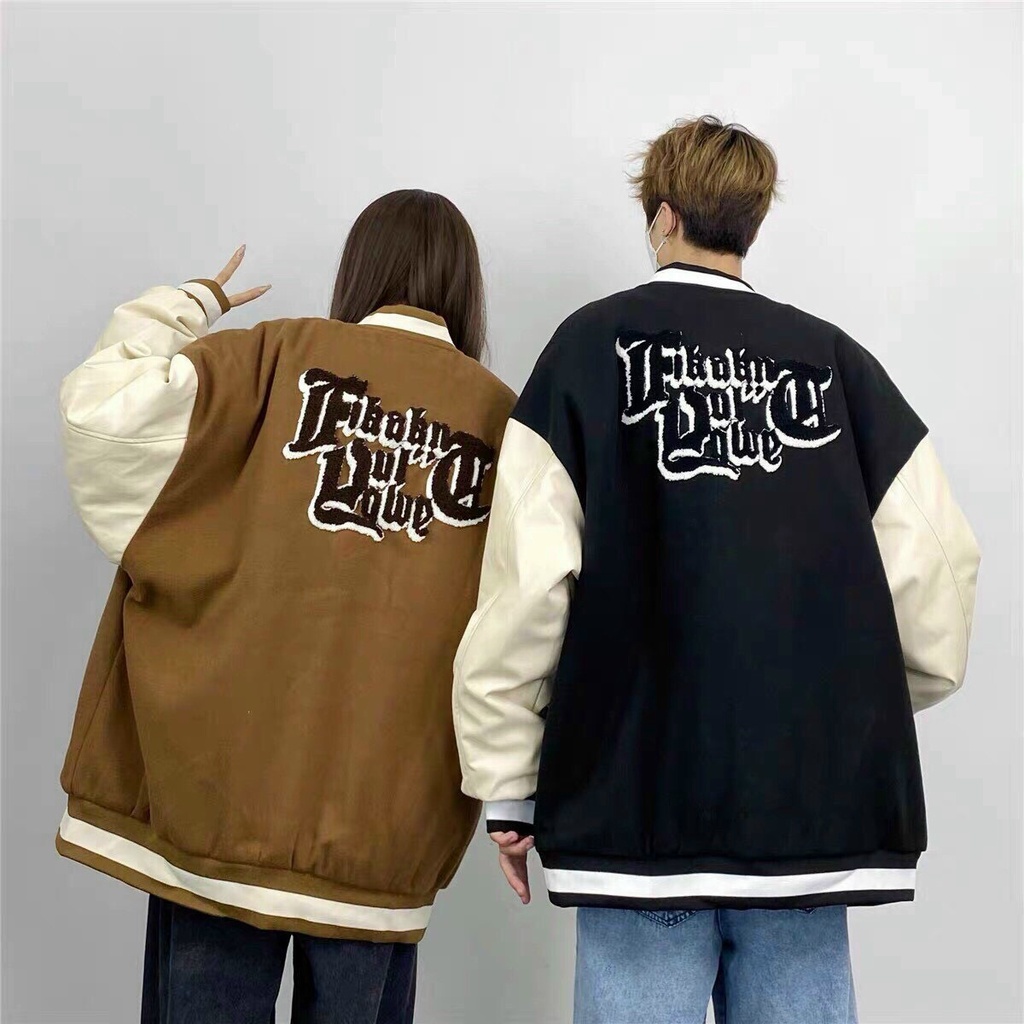 - Áo Khoác Bomber kaki phối tay da 2 lớp Unisex