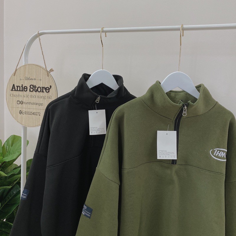 Áo Nỉ Ngoại Thêu Chữ OMHI 🦋 Áo Thun Dáng Hàn Khóa Lỡ Cổ Cao Unisex 2 Màu 🦋 | BigBuy360 - bigbuy360.vn