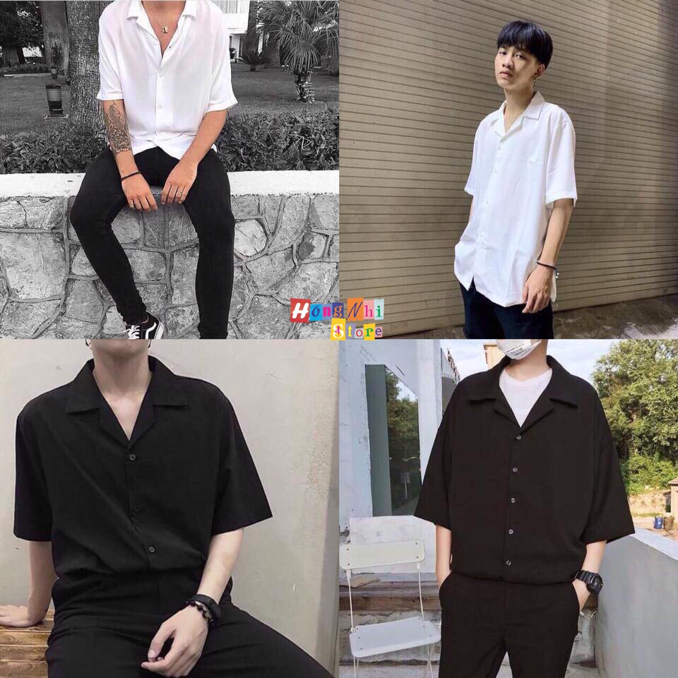 SƠ MI TRƠN UNISEX TAY LỠ CỔ BẺ - SƠ MI BASIC TAY LỠ - MM