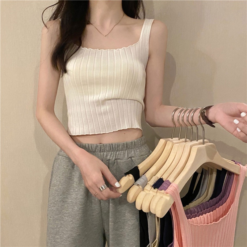 Brroa Áo Croptop Dệt Kim Mỏng Màu Trơn Đơn Giản Phong Cách Hàn Quốc Cho Nữ