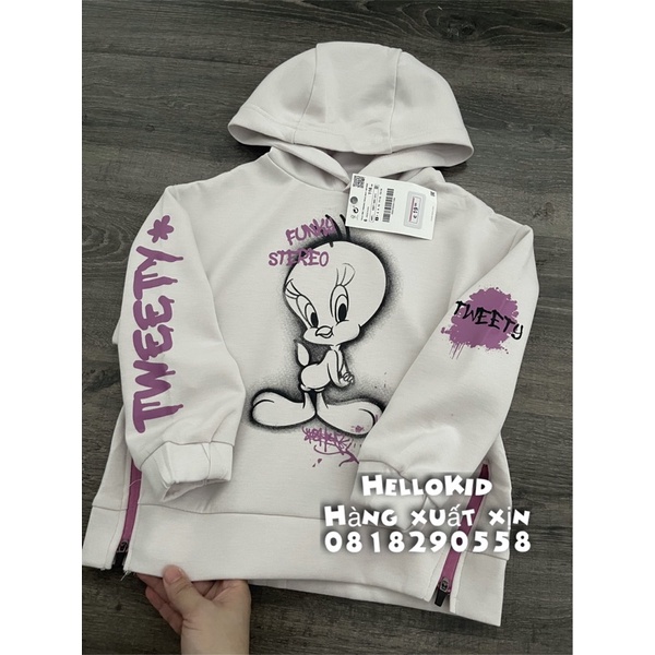 A454 - Áo nỉ hoodie looney bé gái