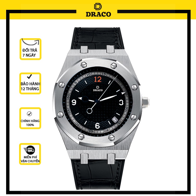 Đồng hồ nam Draco D22-DR05 “Wellerman” đen kết hợp chất liệu dây da bò màu đen - thời trang nam thể thao