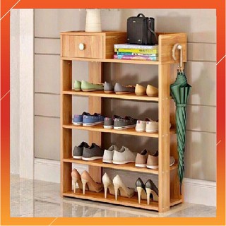Kệ Giày Dép Gỗ 5 Tầng Có Ngăn Kéo