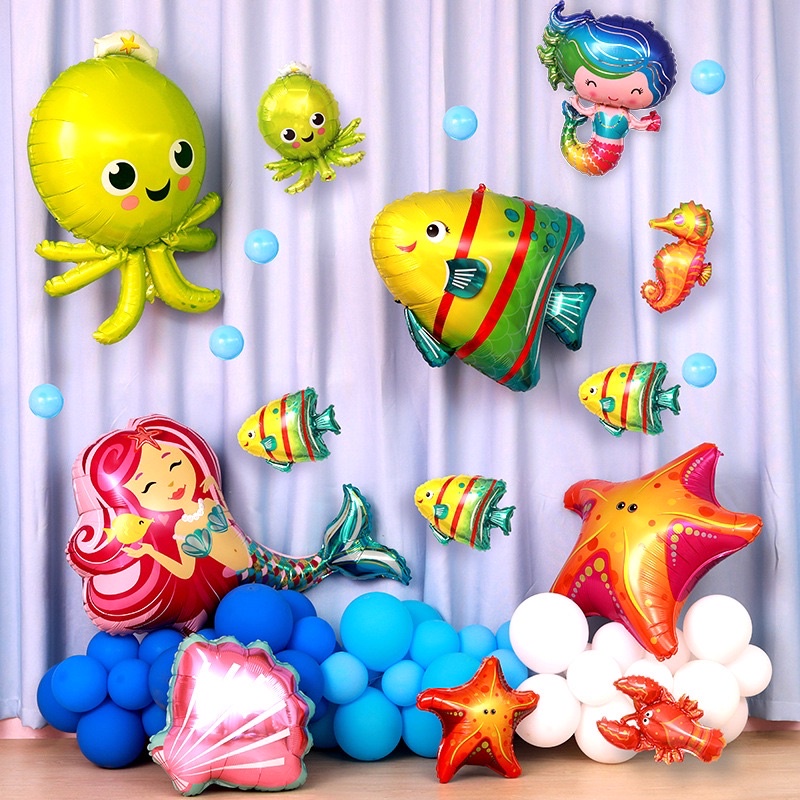 Bóng bay trang trí sinh nhật chủ đề đại dương, nàng tiên cá cho bé