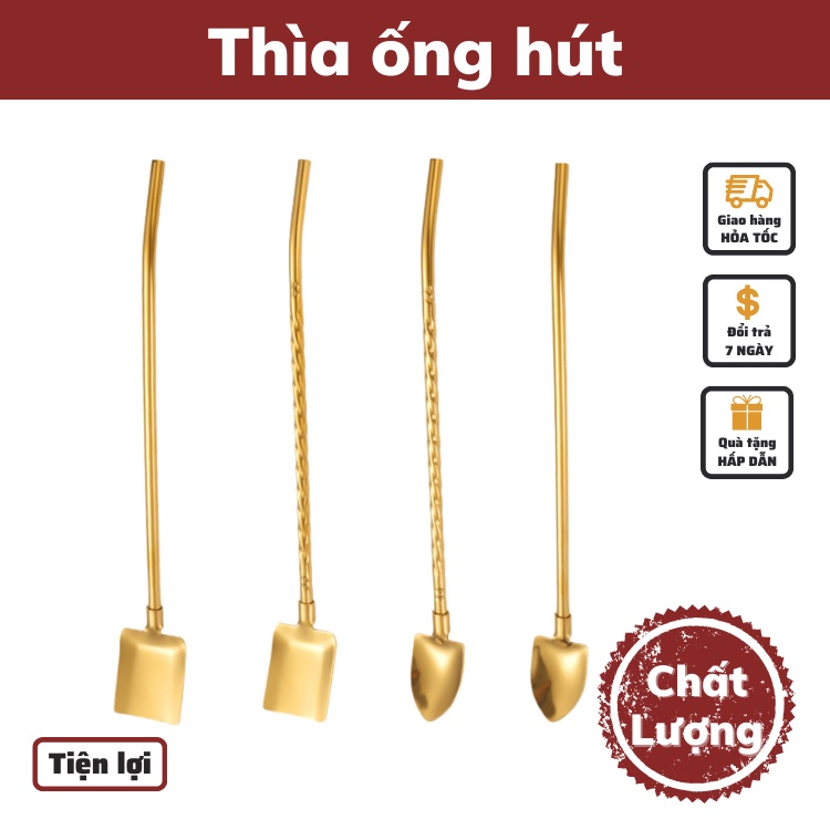 Thìa inox ống hút muỗng inox thìa cute muỗng cà phê dụng cụ pha chế an toàn thiết kế đẹp mắt ống hút inox và cọ
