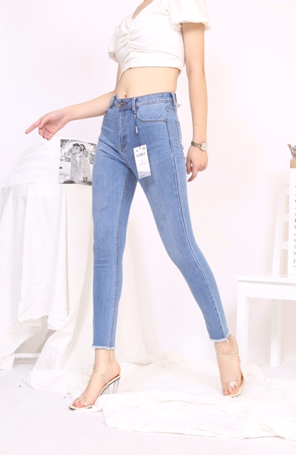 [Hàng VNXK] Quần bò ôm xước nhẹ tua gấu CT JEAN VNXK [Ảnh thật]