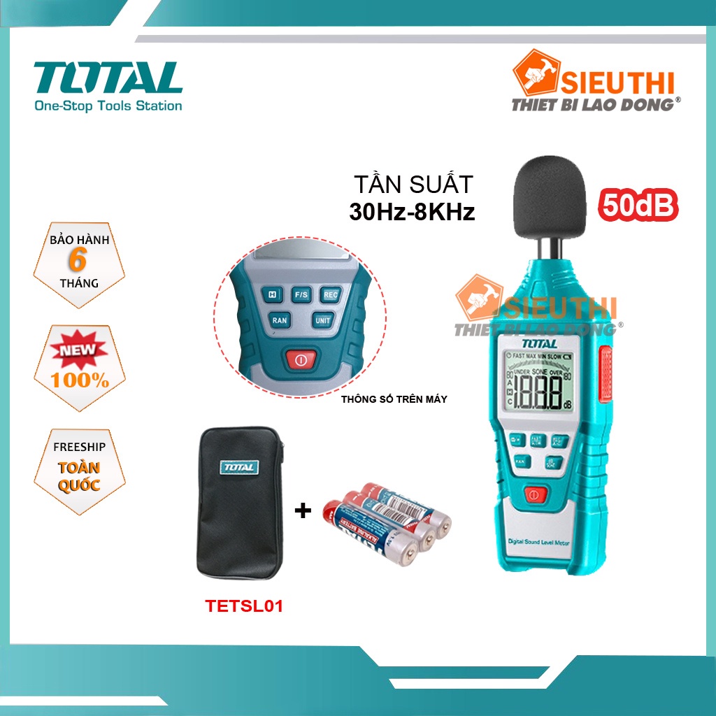 Máy đo độ ồn kỹ thuật số Total TETSL01 Phạm vi đo 30-130 dB Đáp ứng tần số 30Hz-8KHz