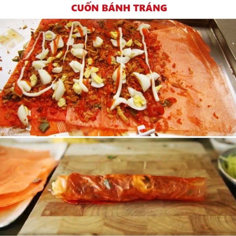 Bánh tráng cuộn chấm sốt me bơ