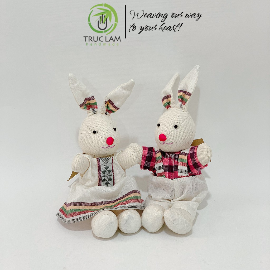 Combo Đôi Bạn Thỏ Nhồi Bông Mặc Trang Phục Vải Dệt Tay Thổ Cẩm Thái Mai Châu Size Nhỏ – Trúc Lâm Handmade
