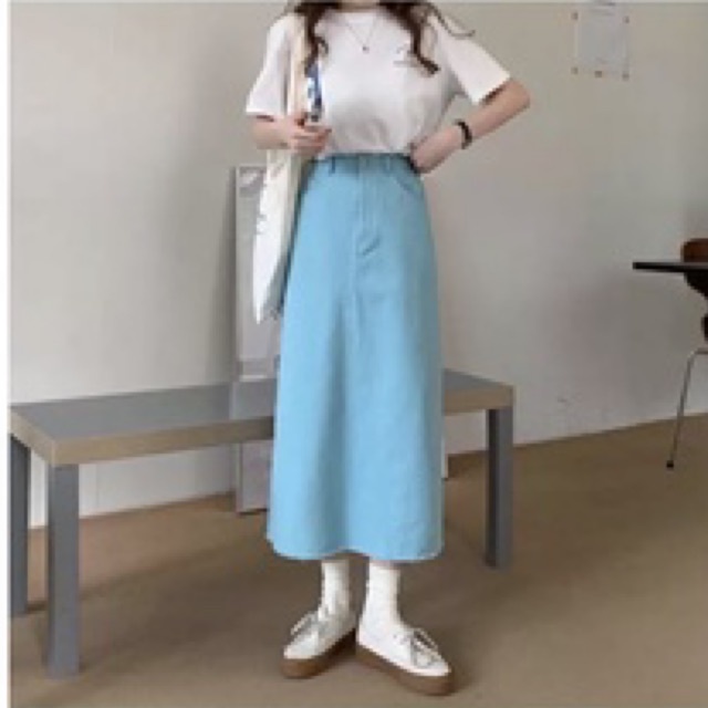 Chân váy dài kaki màu xanh dương . nhacuapom