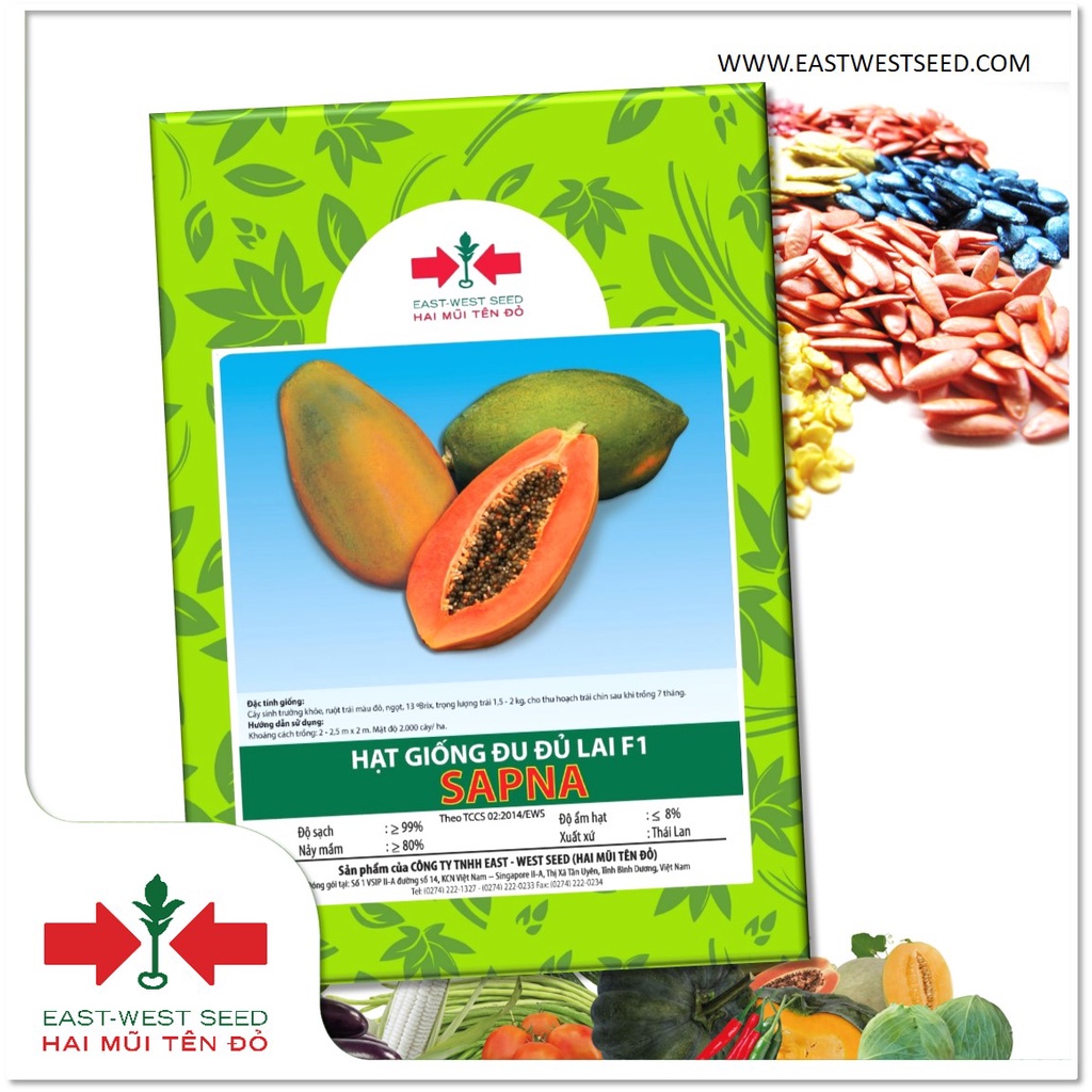 GÓI 4 HẠT ĐU ĐỦ LAI F1 SAPNA RUỘT ĐỎ CỦA EAST-WEST SEED (HAI MŨI TÊN ĐỎ)