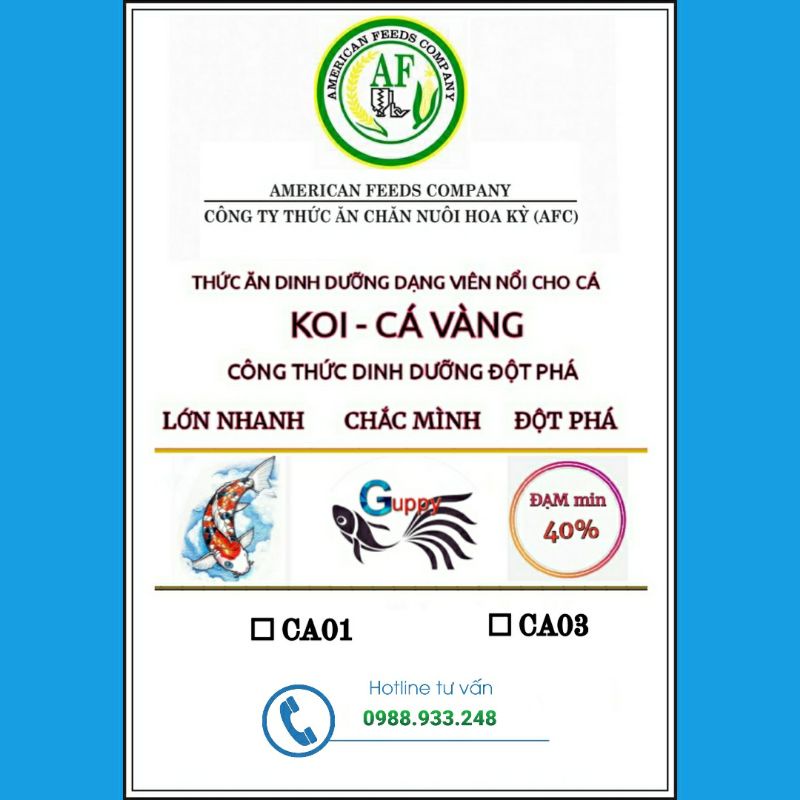  1KG Cám cá vàng, cá Koi AF CA01 (40% đạm) tăng size nhanh lên màu mạnh