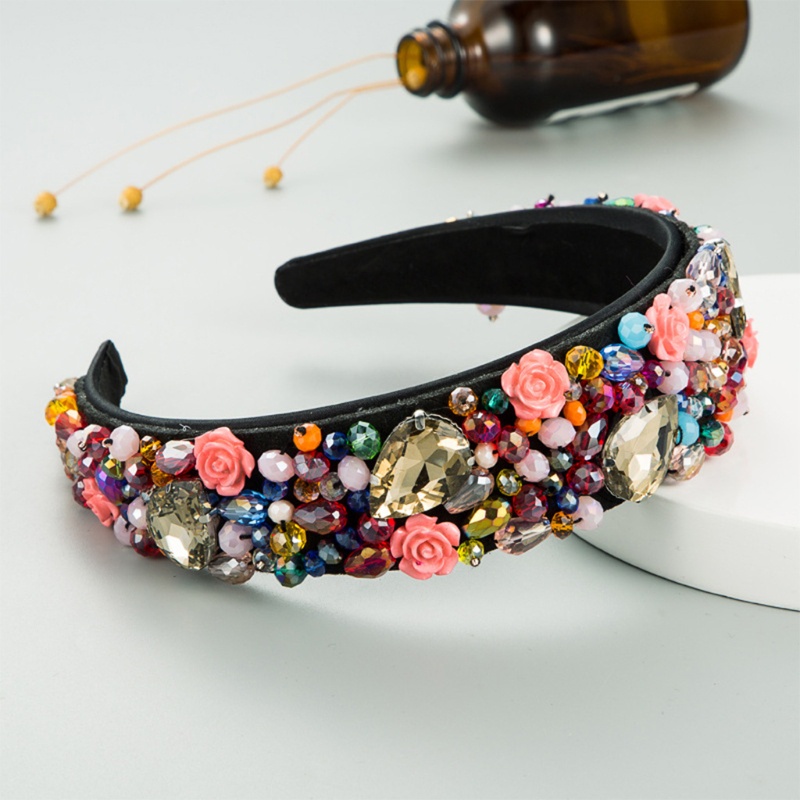 Băng Đô Cài Tóc Bản Rộng Đính Hạt Pha Lê Nhiều Màu Phong Cách Bohemian