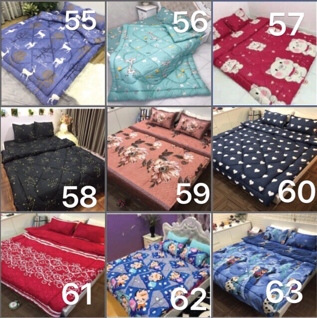 [GIÁ HỦY DIỆT] Trọn bộ 5 món ga gối chăn phao poly cotton có ruột bông dày  loại 1 ( nhắn chọn mẫu ) | BigBuy360 - bigbuy360.vn