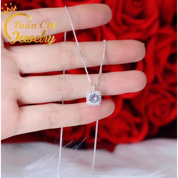 DEAL HOT Dây Chuyền Nữ- Vòng Cổ Bạc Mặt Đá Vuông Sang Chảnh, Nổi Bật