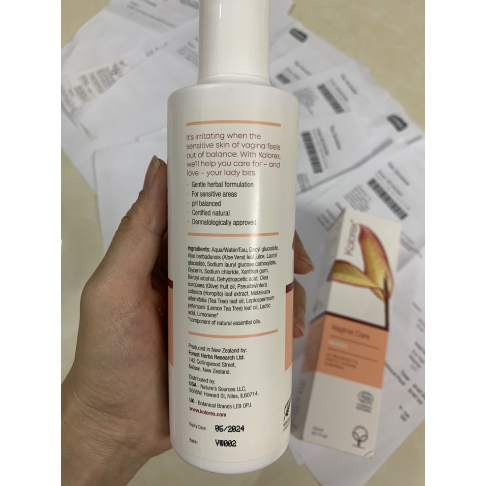 Bill, hàng Air, Dung tích 250ml dung dịch vệ sinh phụ nữ Kolorex Intimate Wash loại khí hư, mùi hôi, ngứa, nấm vùng kín
