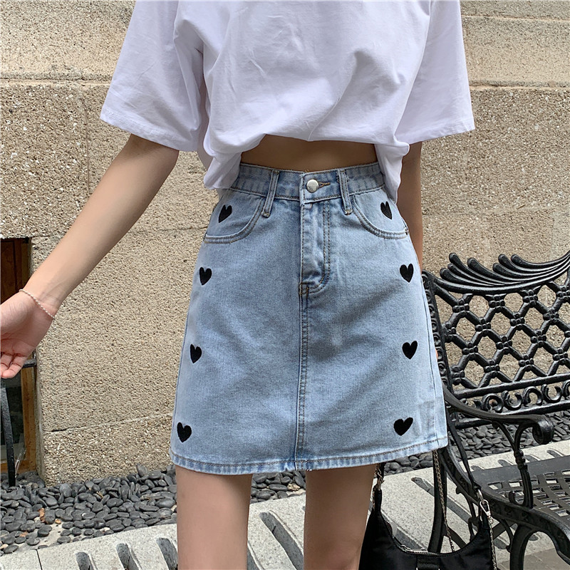 Váy Denim 178403Chân Váy Denim Lưng Cao Phong Cách Hàn Quốc