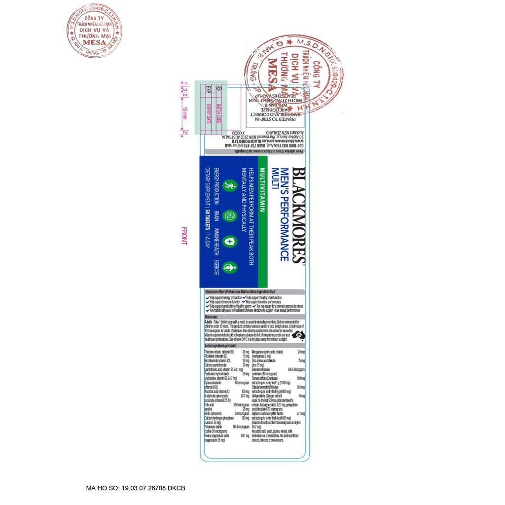 Viên Uống Hỗ Trợ Sức Khỏe Nam Giới Blackmores Men’s Performance Multi Vitamin 50 Viên | Thế Giới Skin Care
