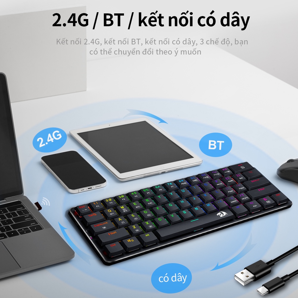 Bàn Phím Cơ REDRAGON Elise K615P blue switch 61 phím bluetooth 2.4G với 3 chế độ