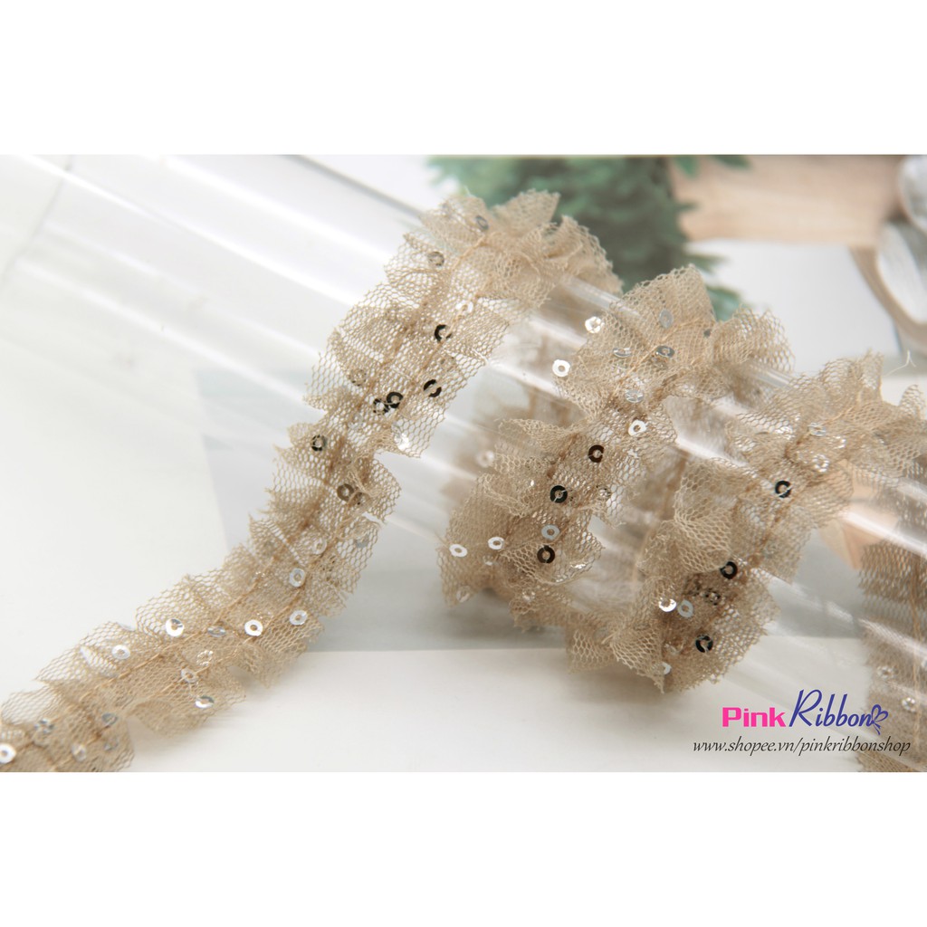 Dây voan lưới đính kim sa xếp bèo 2.5cm | BigBuy360 - bigbuy360.vn