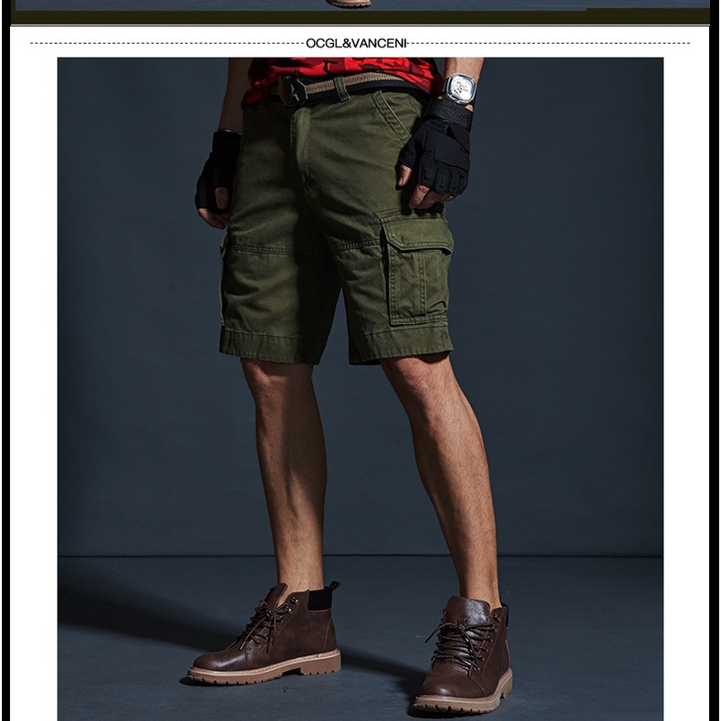 Quần short KAKI túi hộp màu xanh rêu