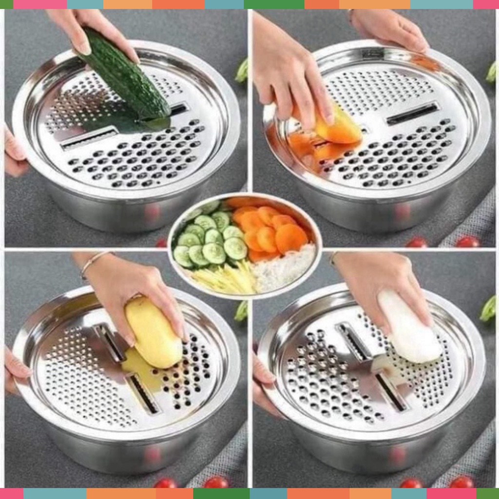 Bộ nạo rau củ 3 món bào Nhật Bản - Rổ nạo rau củ kiêm rổ và chậu inox cao cấp đa năng,tiện lợi dùng nhà bếp