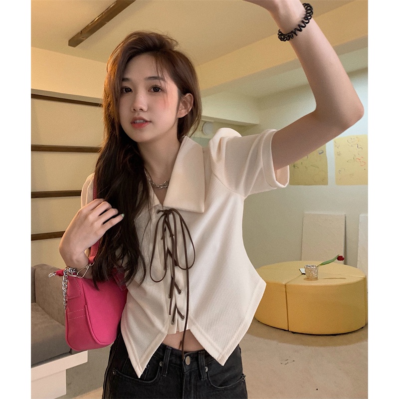 Áo Sơ Mi Tay Ngắn Dáng Ôm Thiết Kế Độc Đáo Thời Trang Quyến Rũ Cho Nữ