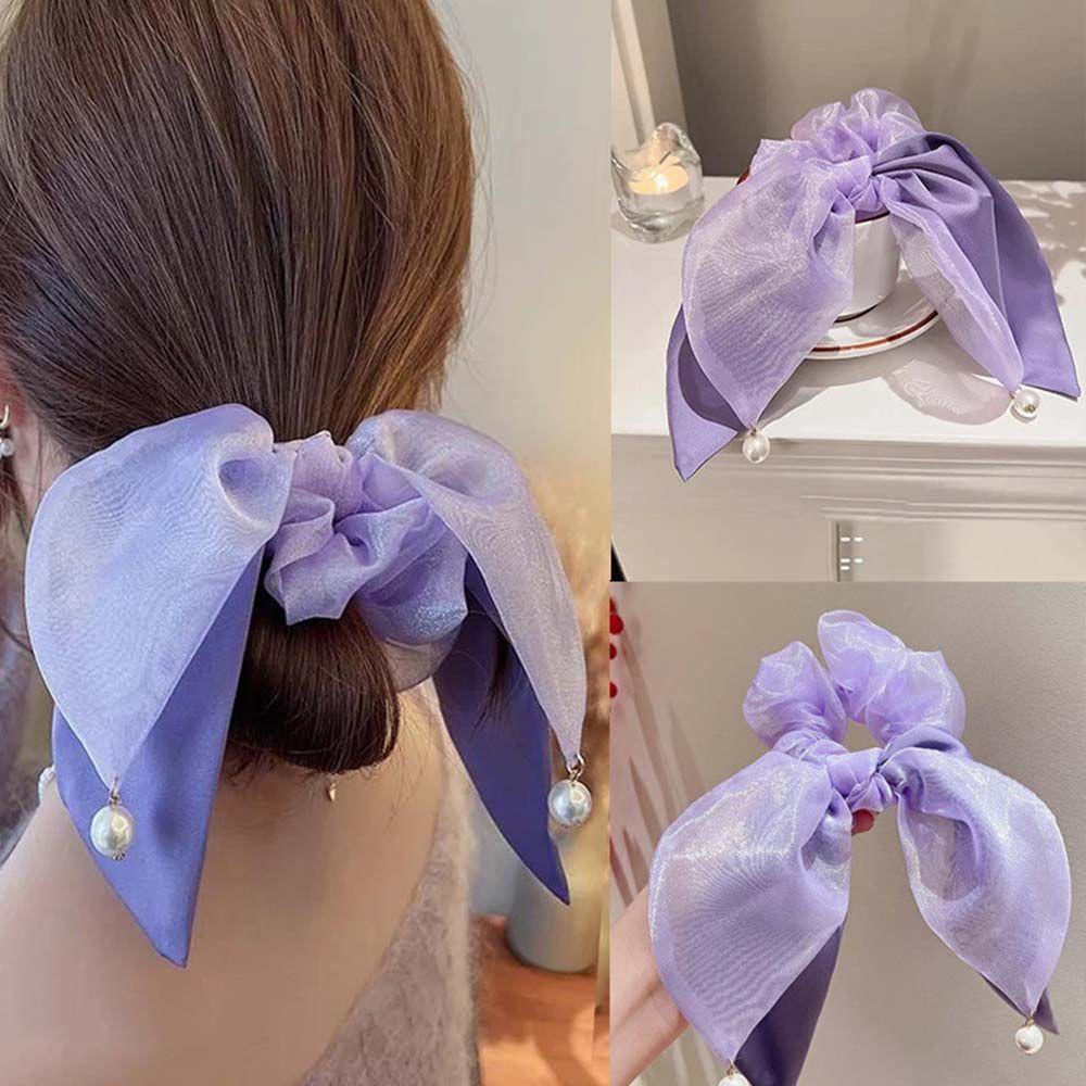 NICKOLAS Dây Cột Tóc Co Giãn Đính Nơ Màu Tím Phong Cách Vintage Cho Nữ