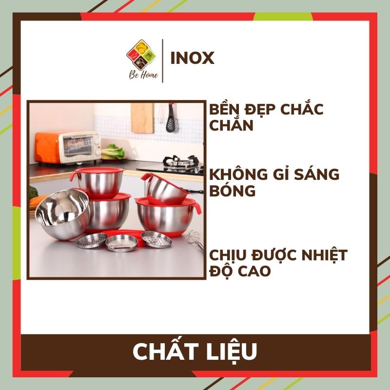 Bộ bát trộn inox và bàn mài BEHOME Thiết kế 2 trong 1 thông minh tiện dụng giúp nạo củ quả và trộn thực phẩm dễ dàng