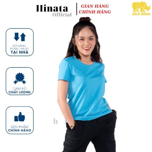 Áo Thun Nữ Trơn Cổ Tròn GOLD RHINO, Áo Nữ Basic 100 Cotton Cao Cấp Hàng Hiệu Đẹp Thoáng Mát Tay Ngắn Màu Xanh Da Trời