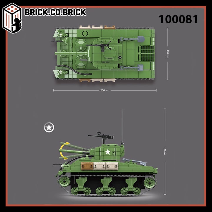 Lắp ráp Mô hình Xe Tank Sherman của Mỹ Army 100081