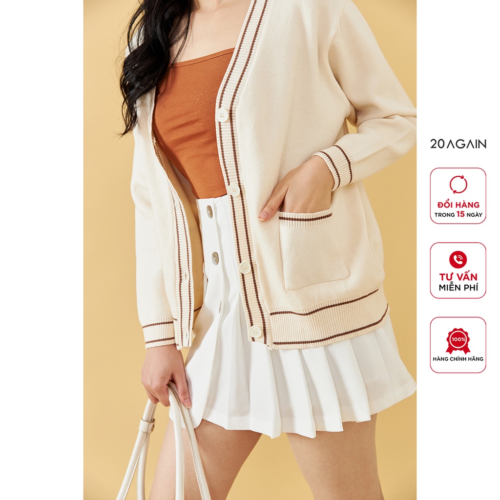 Áo cardigan nữ dài tay phối viền 20AGAIN, chất len cao cấp, mịn, co giãn tốt KLA0068 | BigBuy360 - bigbuy360.vn