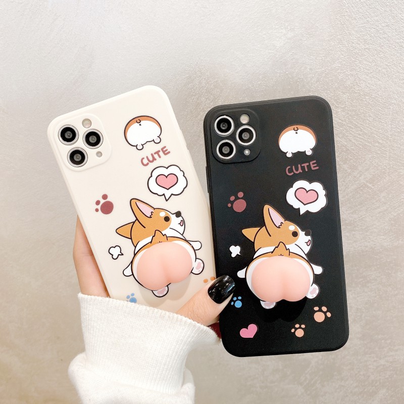 Ốp lưng iphone Corgi gắn đào cạnh vuông 6/6plus/6s/6splus/7/7plus/8/8plus/x/xr/xs/11/12/13/pro/max/plus/promax