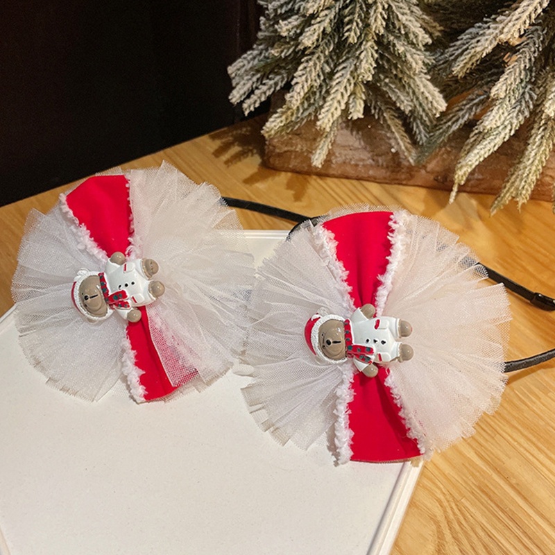 Flgo Băng Đô Giáng Sinh Đính Nơ Ruy Băng Ren Hình Gấu Bông / Hươu / Gấu Làm Đạo Cụ Chụp Ảnh Kỳ