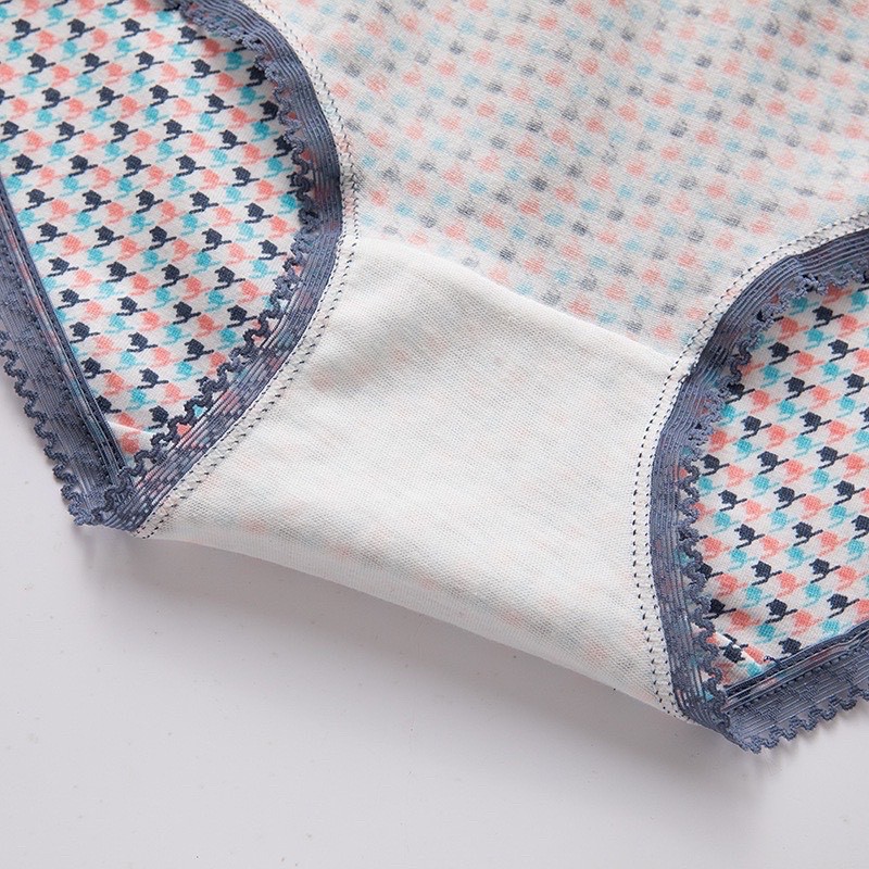 Quần lót nữ cotton cao cấp mềm mịn , viền ren phối họa tiết thổ cẩm 0742