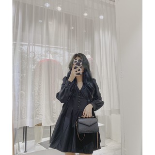 Váy tay dài tay cúc ngọc dáng xoè