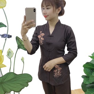 Bộ quần áo nữ Phật tử - đồ lam đi chùa kate mẫu Bà Lai Tim