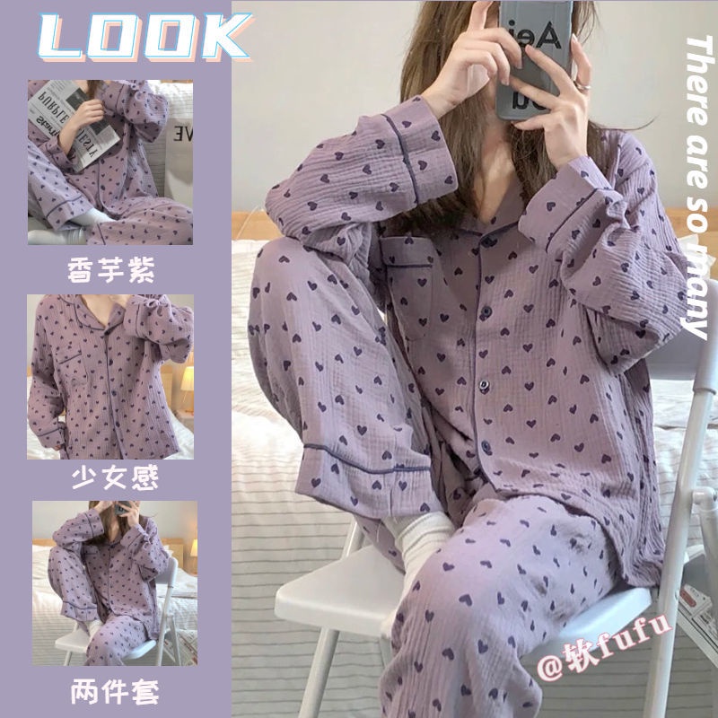 Bộ Đồ Ngủ Tay Dài Chất Liệu cotton Phong Cách Hàn Quốc Thời Trang Mùa Thu Xinh Xắn Cho Nữ